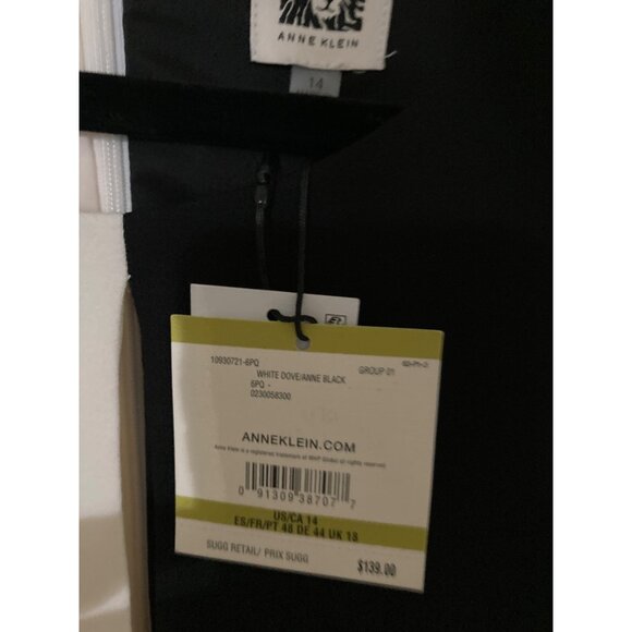 ANNE KLEIN WOMENS COLORBLOCKED 34-SLEEV WHITE DOVEANNE BLACK SZ 14 NWT - Picture 5 of 8